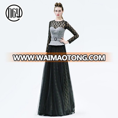 Made in China stylish lace embroidery long sleeve party groom mother evening dress porn