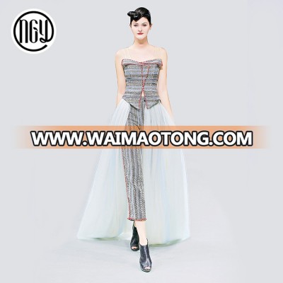 New style custom yarn dyed worsted fashion sleeveless party women clothes