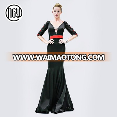 Best selling elegant funny taffeta beaded black sexy long evening dresses porn fish cut