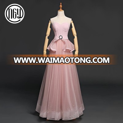 New style plain dyed strapless pink beautiful tropical brazilian evening long dress